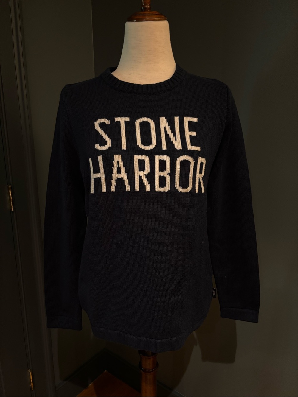 Stone Harbor Navy Crewneck Sweater with Contrast Lettering